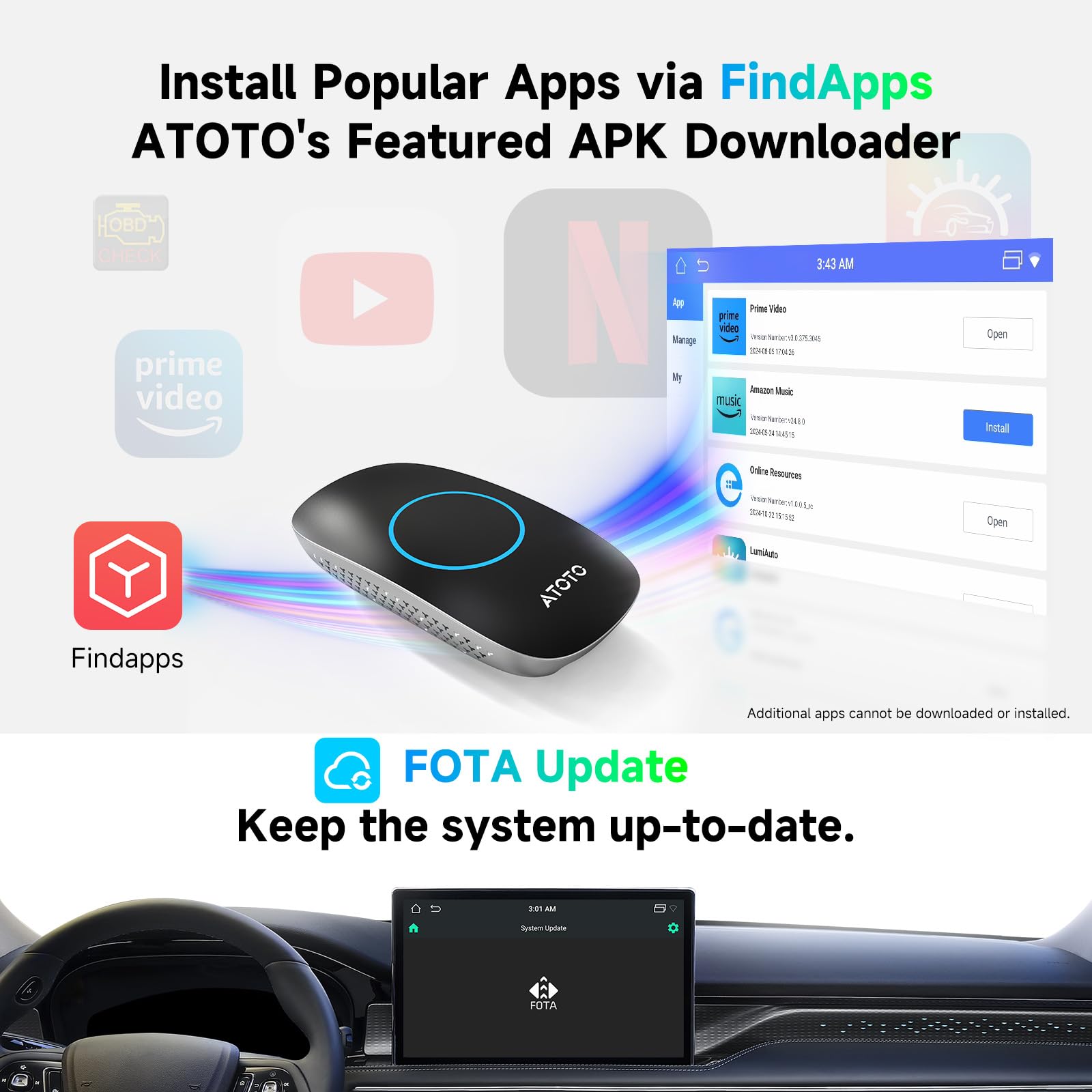 Ai Box ATOTOワイヤレスカースマートボックスcarplay カープレイ ATOTO車載AIボックスリングキット スマートAndroidシステム